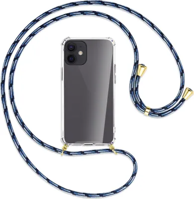Produktbild von Handykette Backcover-Schutzhülle mit Band (Metall goldfarben) für Apple iPhone 12 Mini - Blautöne