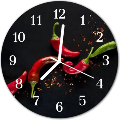 Produktbild von Glasuhr Wanduhr Küchenuhr Echt-Glas 30fi cm Chilischoten schwarz