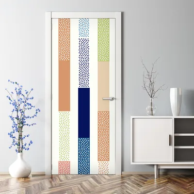 Produktbild von Dekorative Tür Wandaufkleber Wandtattoo selbstklebend Bunte Streifen mit kleinen Tupfen 85 x 200 cm