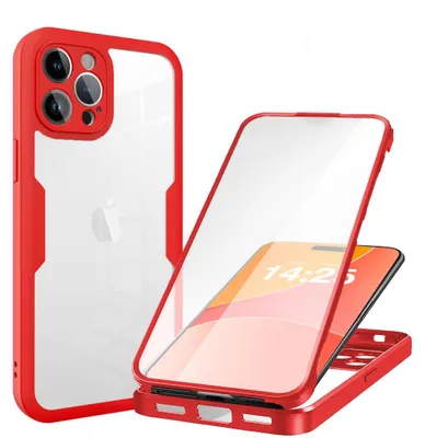 Produktbild von 360 Grad Rundum Schutz Handyhülle für Apple iPhone 15 Pro Full Cover Vollschutz Case Farbe: Rot