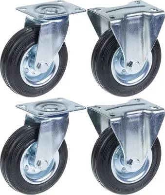 Immagine prodotto di ruote in gomma da 125 mm e 5", girevoli e fisse, capacità di carico di 480 kg, set di 4 pezzi