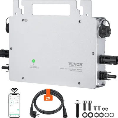 Immagine prodotto di VEVOR micro inverter solare grid-tie, 600 W, micro inverter solare, inverter solare grid-tie impermeabile IP67 in lega di alluminio, DC 18-50 V, tensione di esercizio con cavo di alimentazione antenna APP WLAN, per impianti a pannelli solari