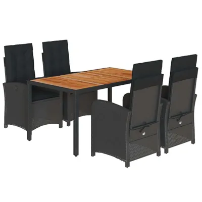Obrázok produktu pre vidaXL 5-dielny záhradný jedálenský set s vankúšmi Black Poly Rattan