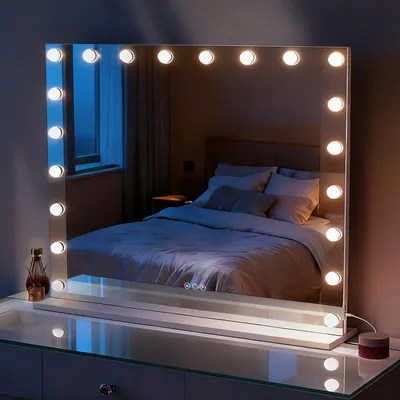 Produktbild von VANITII Hollywood Schminkspiegel 95cm x 76cm mit Beleuchtung 20 Dimmer Leuchten 3 Lichtmodus Kosmetikspiegel für Badzimmer Schminktisch Weiß