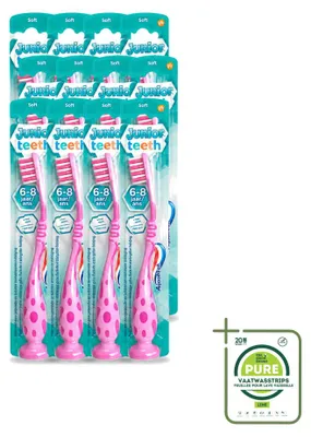 Immagine prodotto di 12 spazzolini da denti Aquafresh Junior, per bambini dai 6 agli 8 anni, confezione grande da 12 pezzi