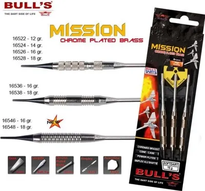 Produktbild von Bull's Mission Softdart Nickel-Chrom Soft Tip Dart Soft - Dartpfeile, Gewicht:16524 - 14 g