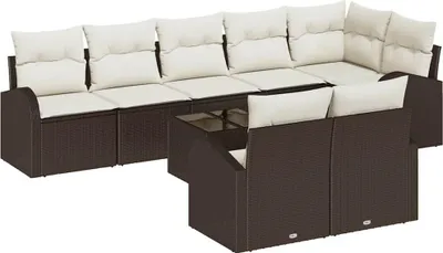 Image de Ensemble de canapés de jardin vidaXL, marron et crème, 55 x 55 x 37 cm, en rotin synthétique