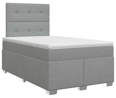 Imagen del producto de Cama con somier y colchón, color gris claro, 120 x 200 cm, tapizada en tela