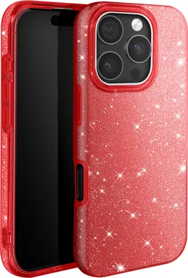 Produktbild von Avizar, Glitzernde Handyhülle für iPhone 16 Pro – Ultradünn und stoßfest, Rot