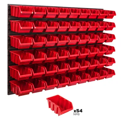 Produktbild von Lagersystem Wandregal 1152 x 780 mm | 54 stck. Box | Stapelboxen Schüttenregal Sichtlagerkästen | Extra Starke Wandplatten | Regal Erweiterbar | Werkstattregal Lagerregal Werkstattwandregal Steckregal