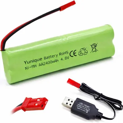 Productafbeelding van YUNIQUE GREEN-CLEAN-POWER NiMH-accu 4,8V 2400mAh AA met JST-connector en oplaadkabel, geschikt voor RC-auto's, speelgoed, verlichting, als vervangingsaccu, oplaadbaar