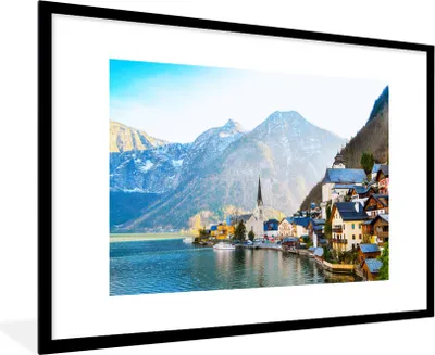 Produktbild von MuchoWow® MuchoWow® Gerahmtes Poster Hallstatt in Österreich 90x60 cm - Poster mit zchwarzem Bilderrahmen - Wanddekoration - Fotos
