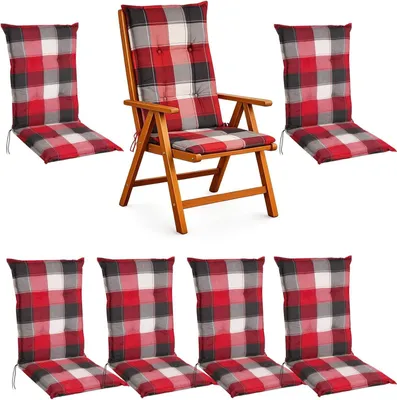 Produktbild von BURI Hochlehner Auflagen 117x49x6 cm - wetterfeste Gartenstuhlauflage mit Schaumkern & Vollvlies, Halteband & Bindebänder, bequemes Stuhlpolster für Balkon, Terrasse & Garten