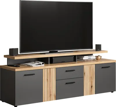 Produktbild von trendteam Wohnen Esteban TV-Lowboard, Anthrazit Melamin/ Evoke Oak Melamin, B/H/T: 180/67/47 cm