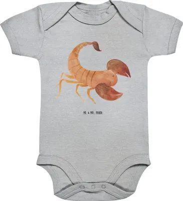 Produktbild von Mr. & Mrs. Panda Organic Babybody Sternzeichen Skorpion 3. - 6. Monat - Heather Grey - Geschenk, Geburtstag Oktober, body kurzarm, strampelanzug, Skorpione, overall baby