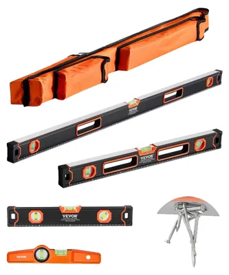 Zdjęcie produktu dla 4-częściowy zestaw poziomic torpedowych VEVOR, 120/60/40/25 cm, linijki bąbelkowe 45/90/180 stopni, stop aluminium, poziomica magnetyczna