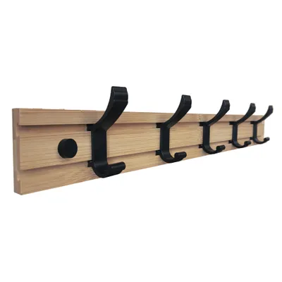 Obrázek produktu pro Walteco Věšáková lišta, 500x80mm, 5 háčků, bambus+matná černá