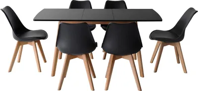 Produktbild von Set ausziehbarer Tisch 120/160cm HELGA und 6 Stühle NORA schwarz