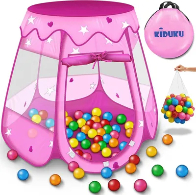 Image de Tente de jeu pour enfants, 100 balles incluses, maison de jeu rose, pour intérieur et extérieur