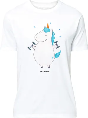 Produktbild von Mr. & Mrs. Panda Größe L T-Shirt Einhorn Fitness - Weiß - Geschenk, Sport, Unicorn, Shirt, Einhörner, mit Spruch, Abnehmen, Fitnessstudio, Gym, Tshirt