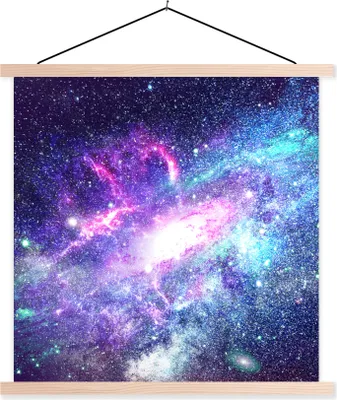 Produktbild von MuchoWow® Textilposter Weltraum - Sterne - Blau 60x60 cm mit holzfarbenen Rahmen - Wanddekoration