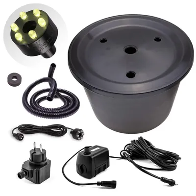 Produktbild von CLGarden Springbrunnenpumpe Set mit kleinem 30l Becken LED-Beleuchtung warmweiß GFK Abdeckung Springbrunnen Pumpe SP1 Springbrunnenbecken DIY