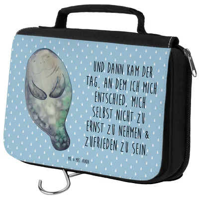 Produktbild von Mr. & Mrs. Panda duschbeutel Seekuh Happy - Blau Pastell - Geschenk, Seekühe, Kosmetiktasche, kosmetiktäschchen, Liebeskummer, Kulturtasche, Respekt, Kulturbeutel, Meer