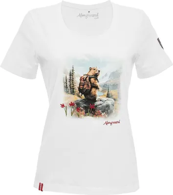 Produktbild von Almgwand MARIANDALM T-Shirt tailliert mit wanderndem Murmeltier-Druck
