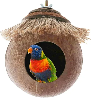 Produktbild von Hängende Vogelhäuser, Vogelhaus-Versteck, Vogelkäfig-Nest, natürliches Kokosnussschalen-Vogelhaus für Wellensittiche, Nymphensittiche, Sittiche, Kanarienvögel, Rennmäuse, Tauben, Hamster