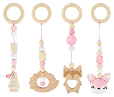 Imagen del producto de Arco de juego de madera, de 4 piezas, para cuna y cochecito, juguete para bebés