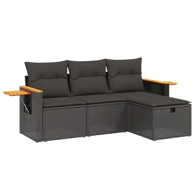 Obrázok produktu pre vidaXL 4-dielna záhradná sedacia súprava s vankúšmi Black Poly Rattan