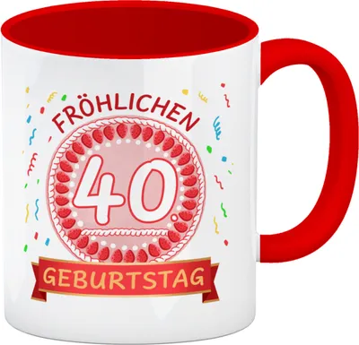 Produktbild von Witziger Kaffeebecher Rot für den 40. Geburtstag mit Motiv: Torte