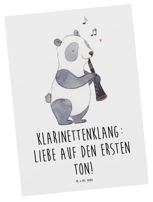 Produktbild von Mr. & Mrs. Panda Postkarte Klarinette Liebe  - Weiß - Geschenk, Instrument, Klarinettenspieler, Musikgeschenke, Ansichtskarten, Holzblasinstrument, Grußkarte, Lernen