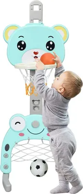 Produktbild von Kinder Basketball Ständer Set, 3 in 1 Basketballständer Fußballtor Wurfringe, Baketballkorb mit Ständer höhenverstellbar für Kinder