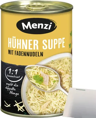 Produktbild von Menzi Hühnersuppe mit Fadennudeln (400ml Dose) + usy Block