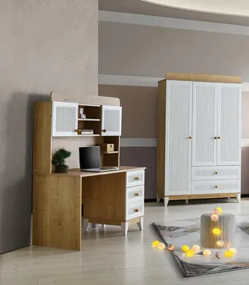 Produktbild von Schlafzimmer Kinder Jugend Zimmer Set Kleiderschrank Schreibtisch 2 teiliges