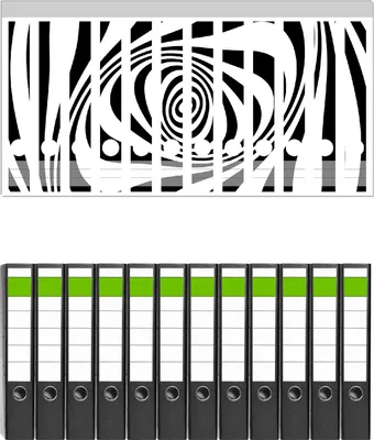 Produktbild von Wallario 12 Stück schmale Ordner inkl. Klebeetiketten mit Motive Optische Täuschung - Zebra Muster - schwarz weiß -  Set mit Rückenschildern / Ordnerrücken Stickern