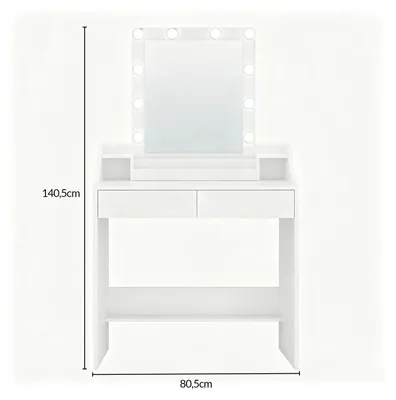 Imagen del producto de Tocador - Mesa de maquillaje - Iluminación LED - Intensidad regulable - Espejo - 2 cajones - 3 compartimentos abiertos - 40 x 80 x 140 cm
