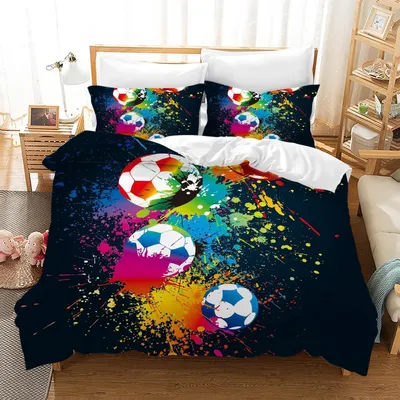 Obrázok produktu pre Sada posteľnej bielizny s motívom futbalu, 135x200 cm, mikrovlákno, 3D efekt. Obsahuje: 1 obliečka na prikrývku a 2 obliečky na vankúše (50x75 cm)