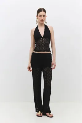 Produktbild von Crop-Bluse mit Spitzenhalter und Bindeband, Black, M
