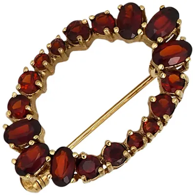 Produktbild von Brosche mit Granat rot dunkelrot 375 Gold Gold Gelbgoldbrosche Damen