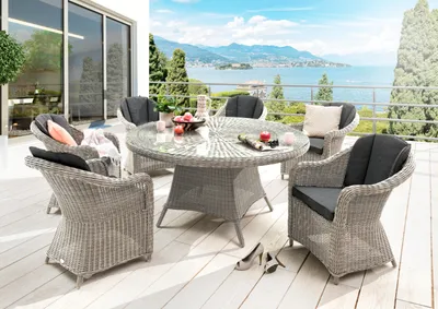 Produktbild von Destiny Sitzgruppe MALAGA mit rundem Esstisch Ø150cm (6 Personen) vintage weiß