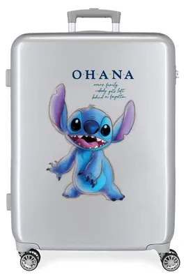Obrázek produktu pro Dětský kufr Disney Stitch, modrý, rozměry 50x38x20 cm, vyrobený z odolného ABS plastu. (Motiv: Stitch, "špatný" výraz)