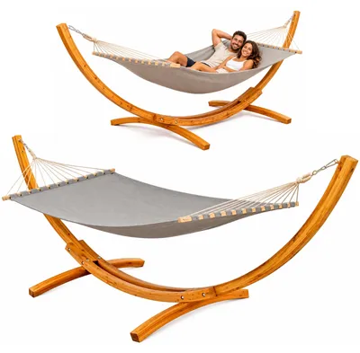 Produktbild von XXL Hängematte mit Holzgestell 325 cm - Outdoor Set für 2 Personen bis 150 kg