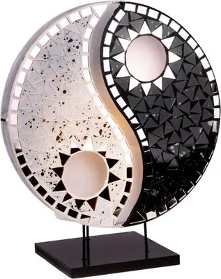 Produktbild von Deko-Leuchte YING YANG rot oder schwarz, rund, Natur-Material, 30 cm Durchmesser, Stimmungsleuchte, Farbe:schwarz