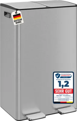 Produktbild von WELLGRO Treteimer 2x30L Silber – Edelstahl mit Softclose & Pedal