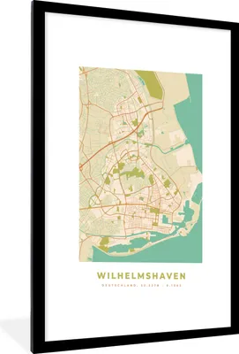 Produktbild von MuchoWow® Gerahmtes Poster Wilhelmshaven - Vintage - Karte - Stadtplan 60x90 cm - Poster mit Schwarzem Bilderrahmen Wandposter Rahmen Foto Bilder - Dekoration - Wandposter Wohnzimmer - Hochwertig