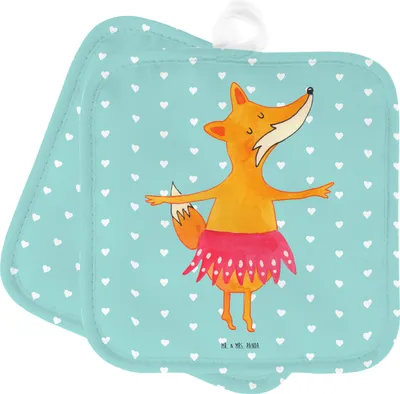 Produktbild von Mr. & Mrs. Panda Topflappen Fuchs Ballerina - Türkis Pastell - Geschenk, Topfuntersetzer, Ballett, Tanzen, topfhalter, Geburtstag, Ofenlappen, Set, Kochlappen