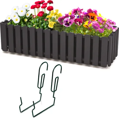 Immagine prodotto di Cassetta da balcone con gancio Vaso da fiori Fioriera Recinto Antracite L 58cm 10 L Vaso da balcone Recinto da giardino Imitazione ringhiera aspetto plastica