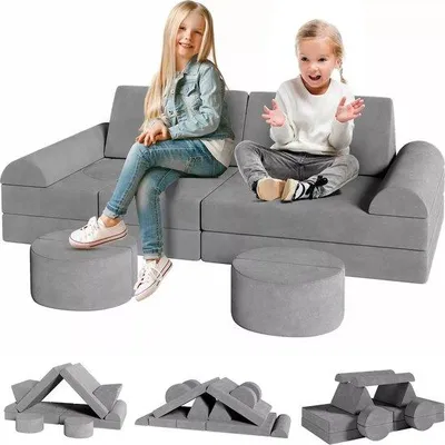 Produktbild von Mygroot – Kindersofa für das Kinderzimmer – Schlafsofas – Spielbank – Spielzeugbank – Kinderstuhl für Kleinkinder – Grau.